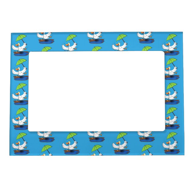 Funny duck with umbrella dancing cartoon magnetic frame (Front)