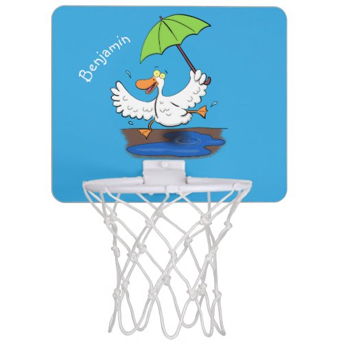 Funny duck with umbrella dancing cartoon mini basketball hoop