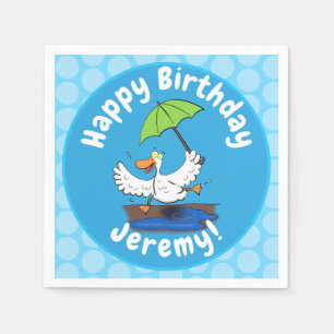Funny duck with umbrella dancing cartoon napkins