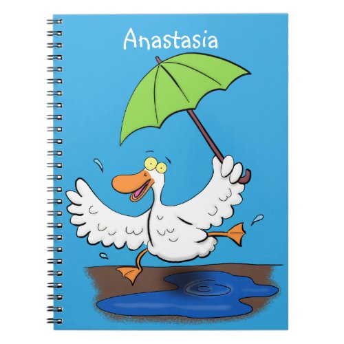 Funny duck with umbrella dancing cartoon notebook