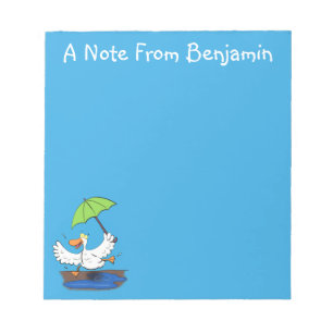 Funny duck with umbrella dancing cartoon notepad