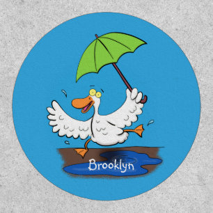 Funny duck with umbrella dancing cartoon patch