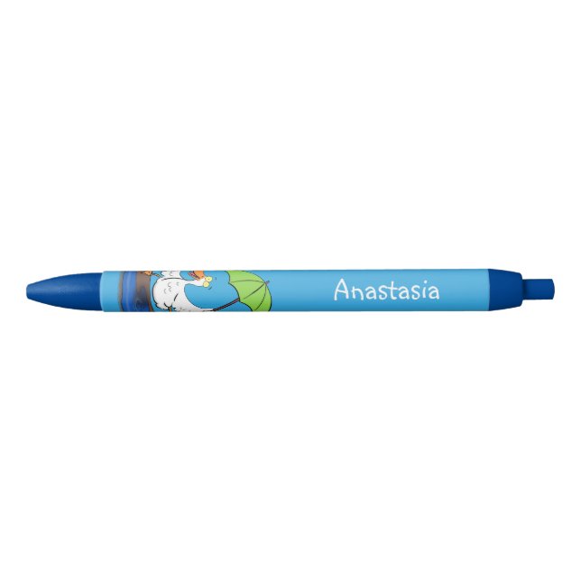 Funny duck with umbrella dancing cartoon pen (Front)