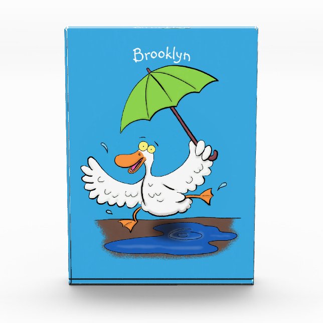 Funny duck with umbrella dancing cartoon photo block (Front)