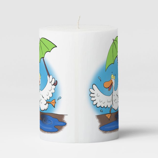 Funny duck with umbrella dancing cartoon pillar candle (Back)