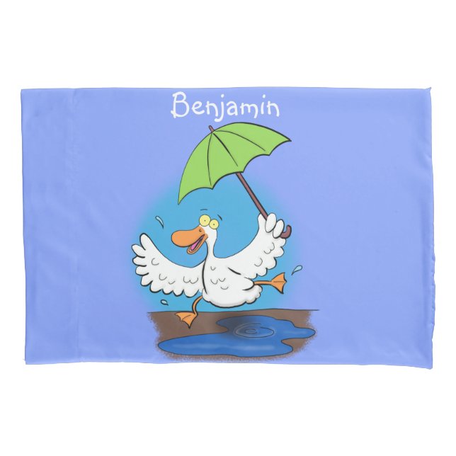 Funny duck with umbrella dancing cartoon pillow case (Front)