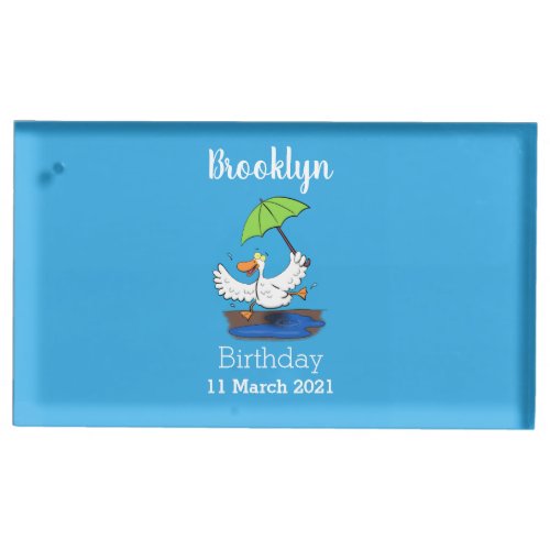 Funny duck with umbrella dancing cartoon place card holder