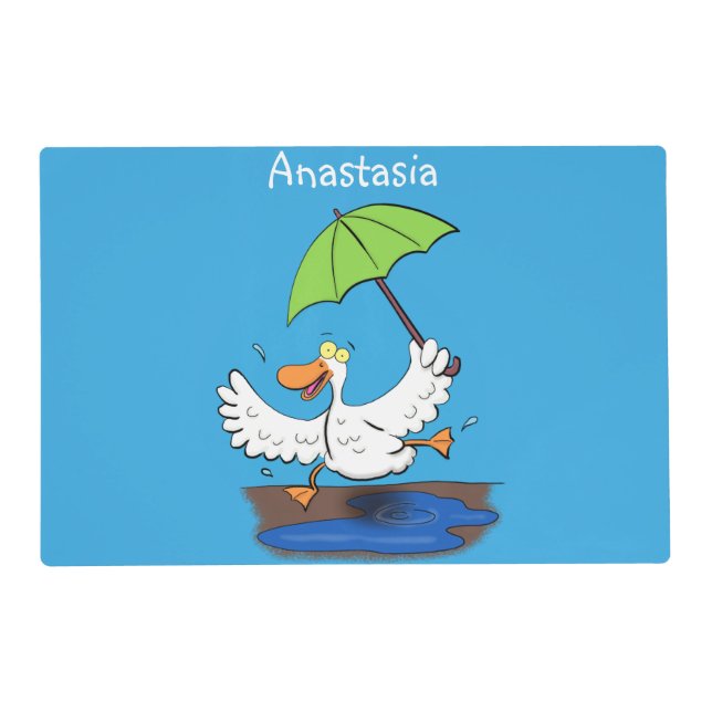 Funny duck with umbrella dancing cartoon placemat (Front)