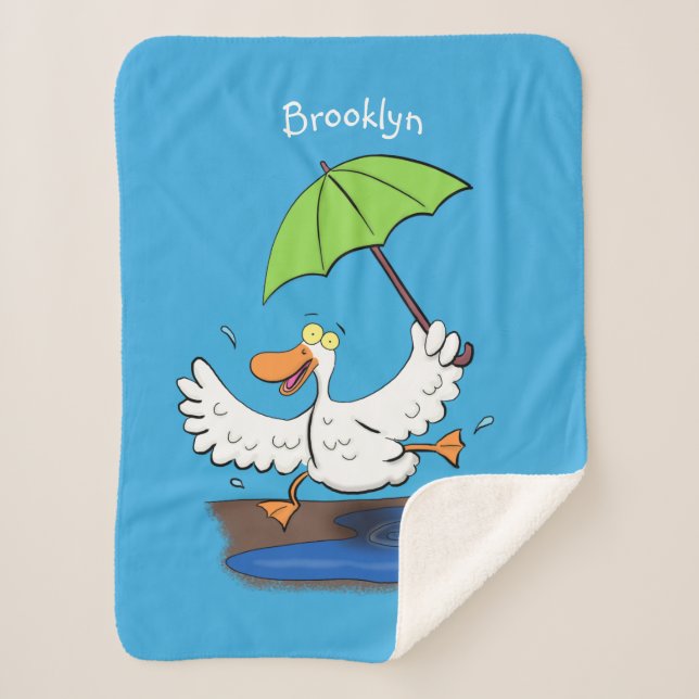 Funny duck with umbrella dancing cartoon sherpa blanket (Front)