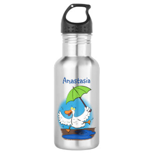 Funny duck with umbrella dancing cartoon stainless steel water bottle