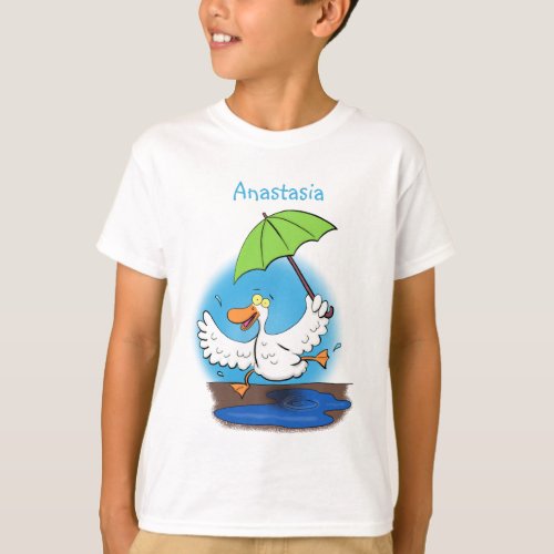 Funny duck with umbrella dancing cartoon T_Shirt