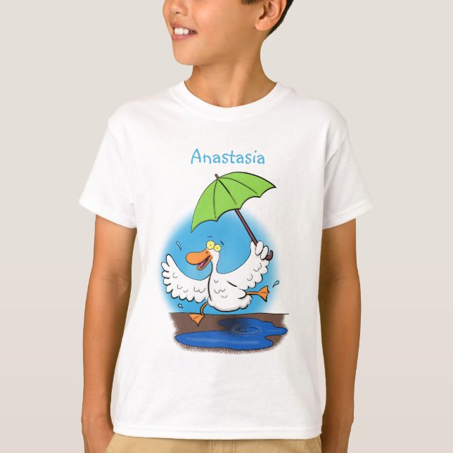 Funny duck with umbrella dancing cartoon T-Shirt (Front)
