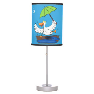 Funny duck with umbrella dancing cartoon table lamp