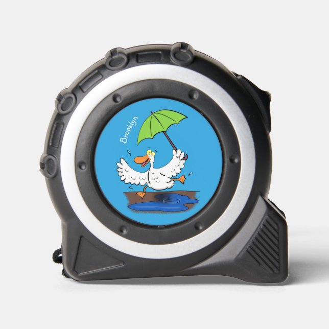 Funny duck with umbrella dancing cartoon tape measure (Front)