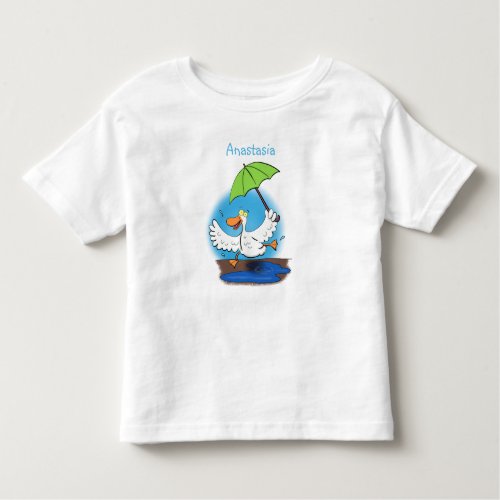 Funny duck with umbrella dancing cartoon toddler t_shirt