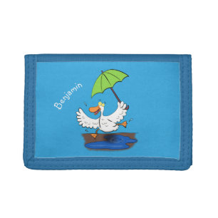 Funny duck with umbrella dancing cartoon tri-fold wallet