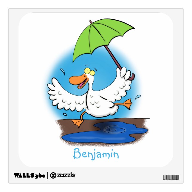 Funny duck with umbrella dancing cartoon wall decal (Front)