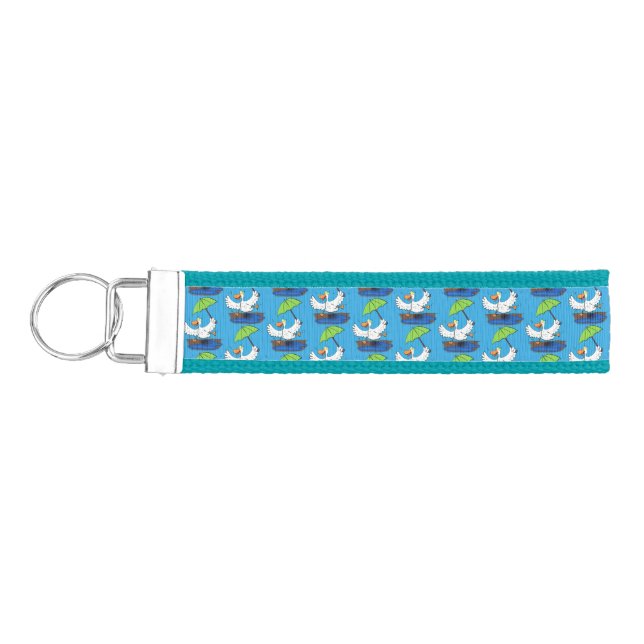 Funny duck with umbrella dancing cartoon wrist keychain (Keys on Left)