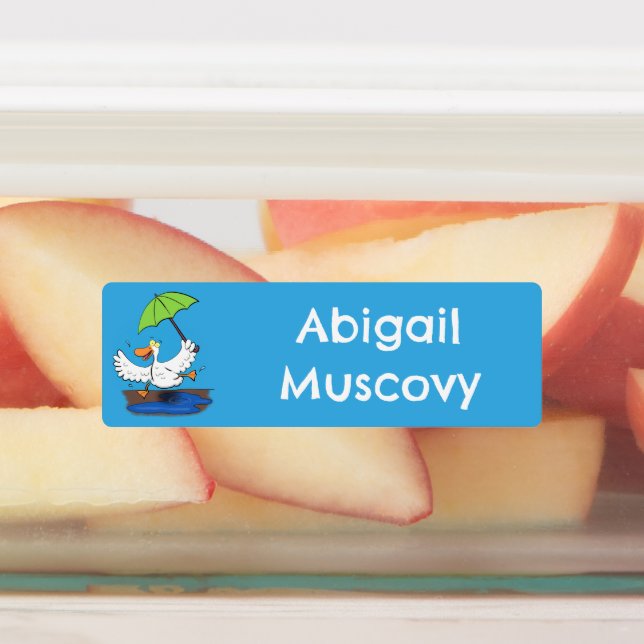 Funny duck with umbrella personalized cartoon labels (Affixed)