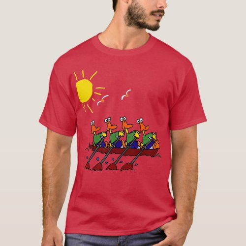 Funny Ducks in a Row Boat Cartoon T_Shirt