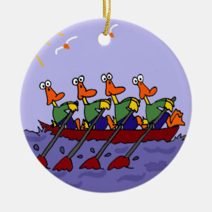 Funny Ducks in a Row Cartoon Ceramic Ornament