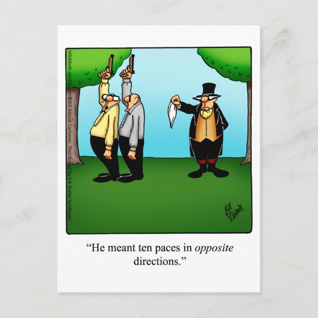Funny "Dueling Humor" Postcard (Front)