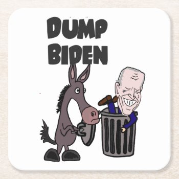 Funny Dump Joe Biden Cartoon Square Paper Coaster by Politicalfolley at Zazzle