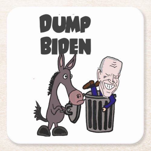 Funny Dump Joe Biden Cartoon Square Paper Coaster