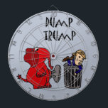 Funny Dump Trump Political Cartoon Art Dartboard With Darts<br><div class="desc">Fun DUMP TRUMP political cartoon has red Republican elephant holding garbage can lid and Donald Trump in the garbage can.</div>