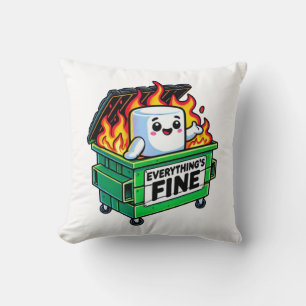 funny dumpster fire everythings fine marshmallow  throw pillow