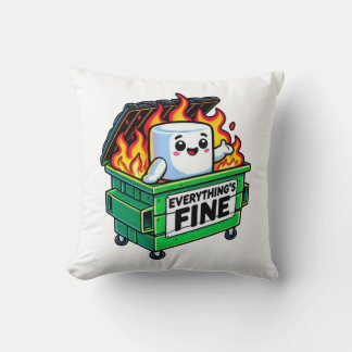 funny dumpster fire everythings fine marshmallow  throw pillow