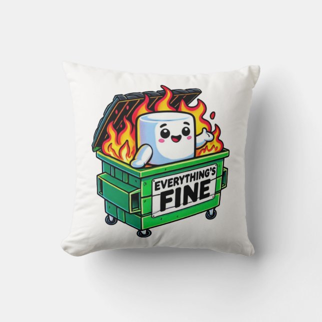 funny dumpster fire everythings fine marshmallow  throw pillow (Front)