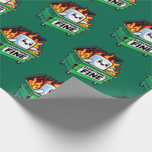 funny dumpster fire everythings fine marshmallow  wrapping paper (Corner)