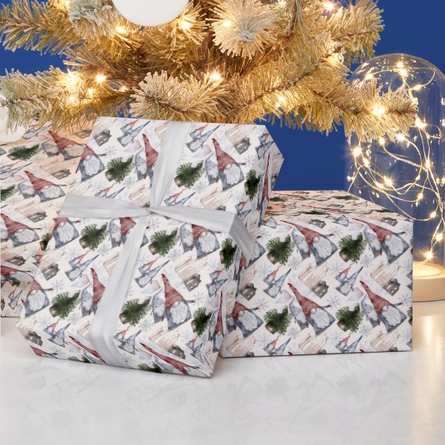 Funny Dwarves, Cabins, Christmas Trees, Snowflakes Wrapping Paper (Holidays)