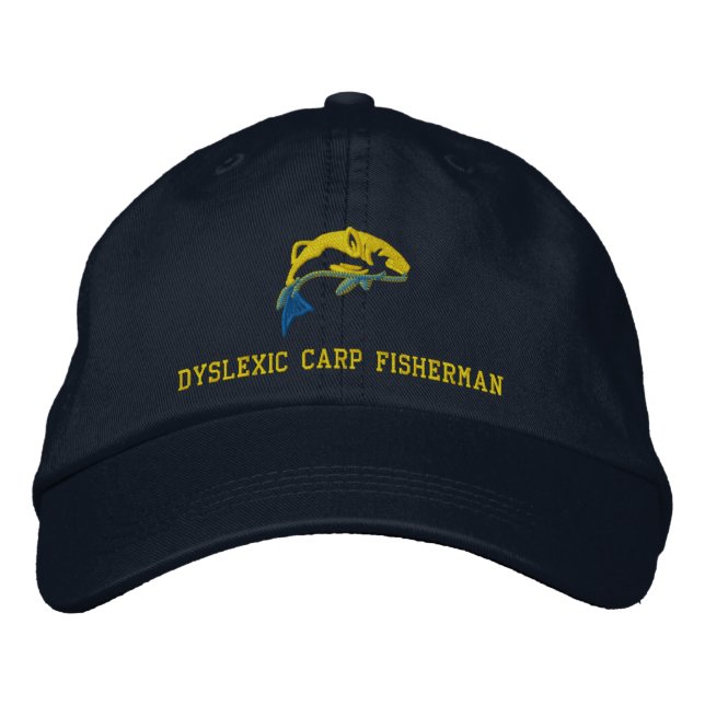 Funny Dyslexic Carp Fisherman Embroidered Baseball Cap (Front)