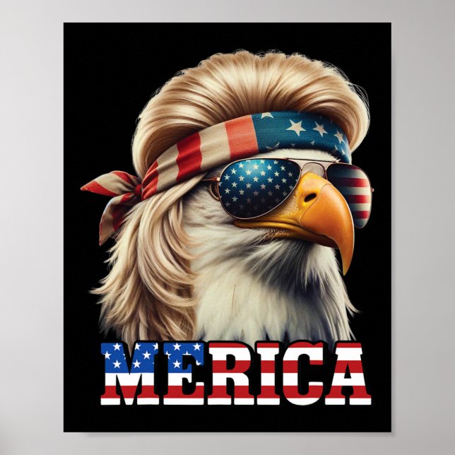 Funny Eagle Merica 4th July Blonde Wig Mullet Funn Poster (Front)