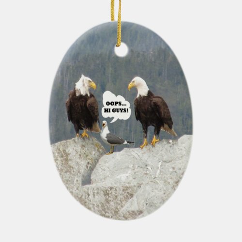 Funny Eagles and Seagull Ceramic Ornament