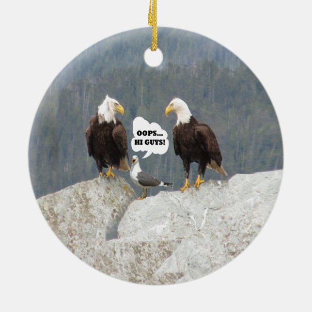 Funny Eagles and Seagull Ceramic Ornament (Back)