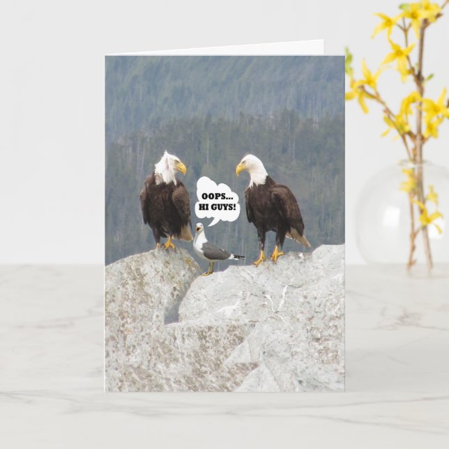 Funny Eagles and Seagull Get Well Card (Yellow Flower)