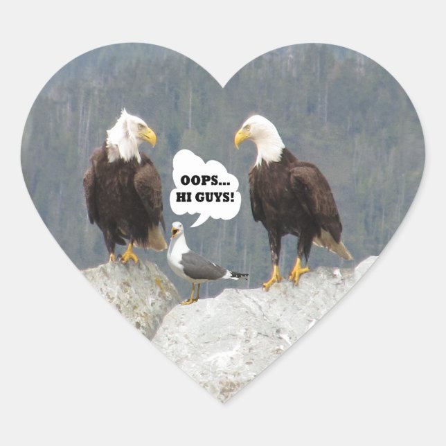 Funny Eagles and Seagull Heart Sticker (Front)