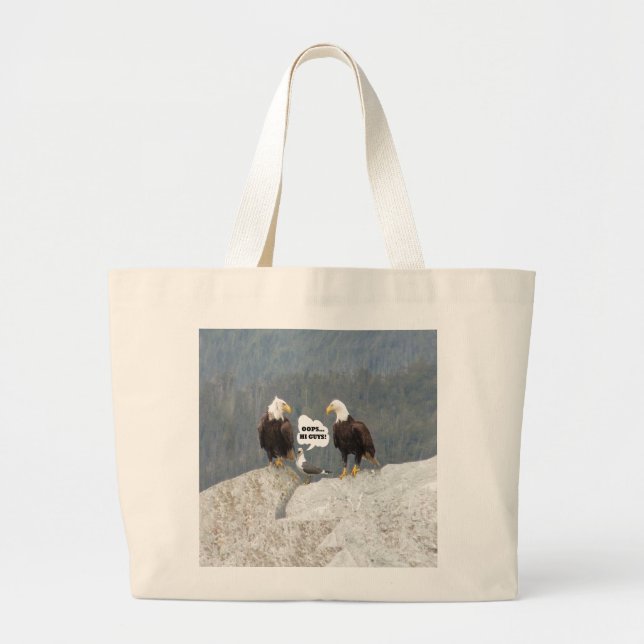 Funny Eagles and Seagull Large Tote Bag (Front)