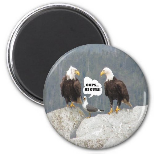 Funny Eagles and Seagull Round Magnet