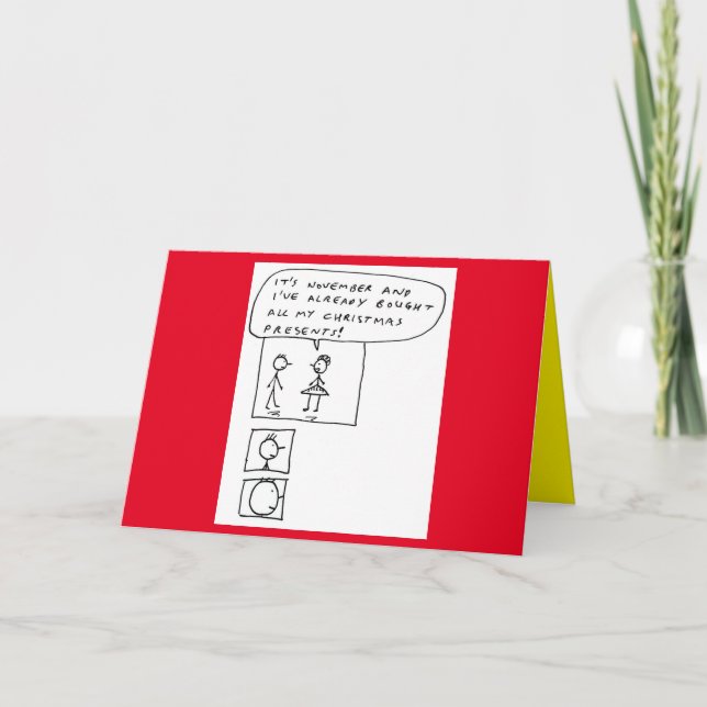 Funny Early Christmas Presents Cartoon Holiday Card (Front)