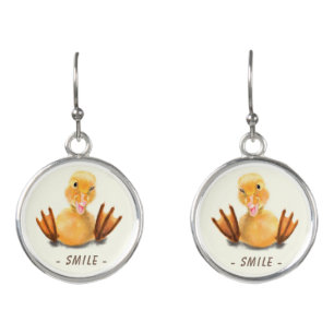 Funny Earrings Playful Winking Yellow Duckling
