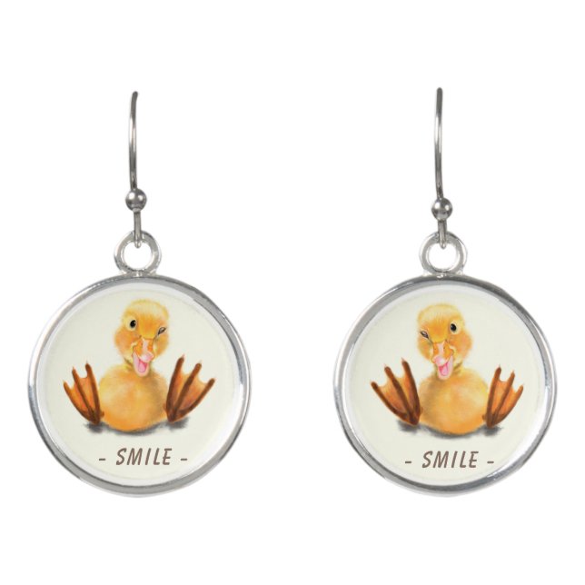 Funny Earrings Playful Winking Yellow Duckling (Front)