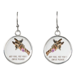 Funny Earrings with Playful Giraffe - Smile