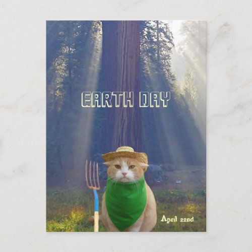 Funny Earth Day American Gothic Green Cat Postcard