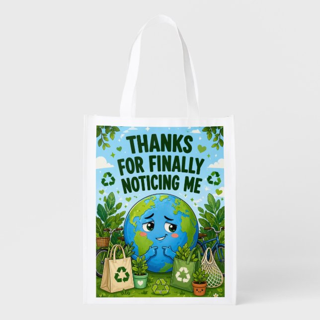 Funny Earth Day Eco Graphic Grocery Bag (Front)