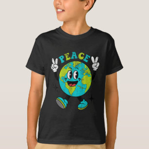 Funny Earth Globe World Peace Sign Earth Day Kids  T-Shirt