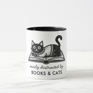 Funny Easily Distracted by Books and Cats Coffee Mug
